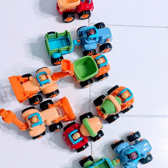 Lot of 9 Friction Powered Car Toys Tractor Dump Truck Mixer Backhoe Vehicles - Picture 2 of 6
